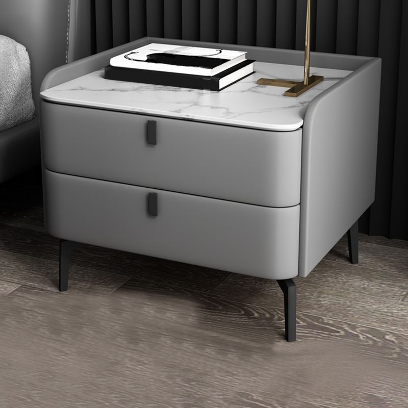 Modern 20-inch Tall Solid Wood Night Table  2-Drawer Stone Top Nightstand