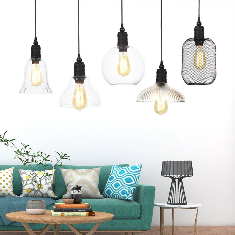 Clear Glass Shade Pendant Lamp Vintage Industrial Style Single Bulb Hanging Light with 39.3" Adjustable Suspension Wire