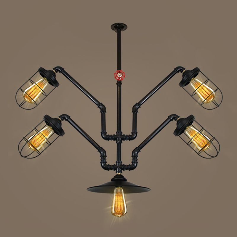 Black Wrought Iron Ceiling Hung Fixtures Vintage Tube Pendant Lighting for Bar