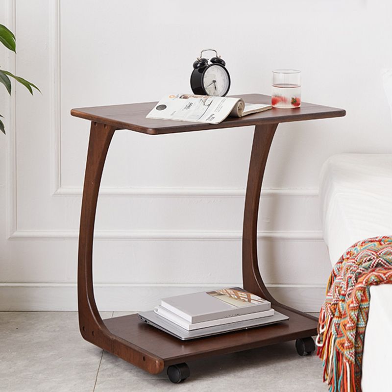 Solid Wood Modernism Night Table Lower Shelf Bed Nightstand for Bedroom