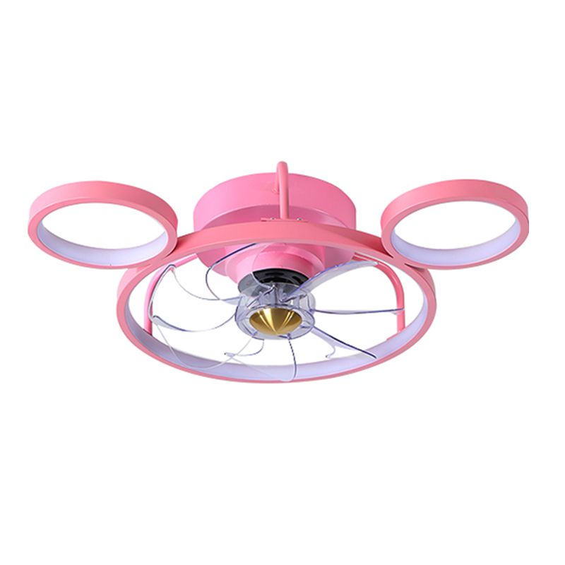 Éclairage de ventilateur de plafond circulaire rose dessin animé en acrylique LED semi-chasse monture pour la chambre pour enfants