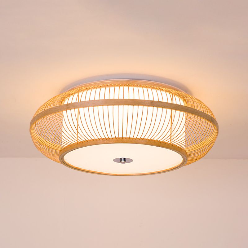 Asia Circle Flush Mount Ceiling Light Bamboo Flush Mount Lighting for Bedroom