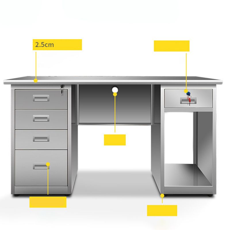 Rectangular Shaped Silver Office Writing Desk Stainless Steel with Metal Legs