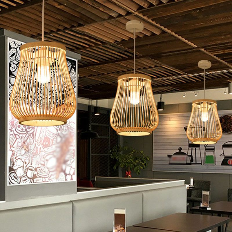 Handmade Restaurant Ceiling Light Bamboo Single Modern Style Hanging Pendant Light in Wood