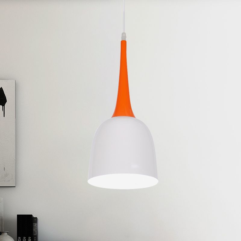 Black/White/Pink Bell Pendulum Light Macaron Single Iron Down Lighting Pendant with Orange Tapered Grip