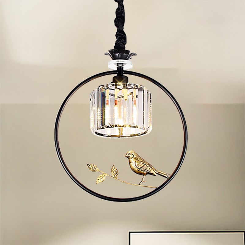Lampada appendetta in cristallo cilindro minimalista 1 sala da pranzo leggera lampada a sospensione con anello oro/nero