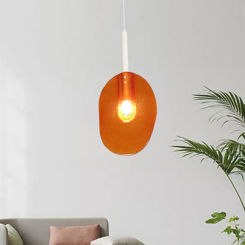 Minimalist Lollipop Shape Suspension Light Orange Glass 1-Light Coffee Shop Ceiling Pendant Lamp