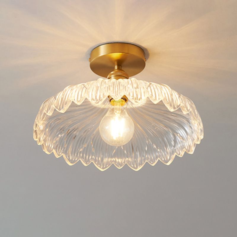 Single Golden Flush Mount Lighting Modernism Glass Shaded Ceiling Light