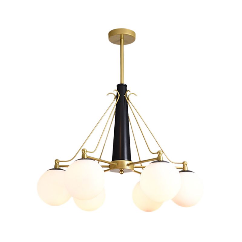 Modern Style Global Chandelier Light Fixture Milky Glass 6/8 Lights Living Room Ceiling Pendant Light in Gold