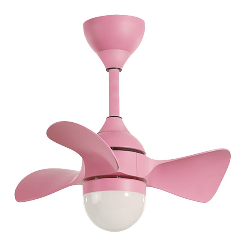 23.5 "W Half-bol schaduw LED ventilatorlamp Macaron Acryl Kinderen Slaapkamer Semi-flush plafondlicht met 3 messen in roze/blauw