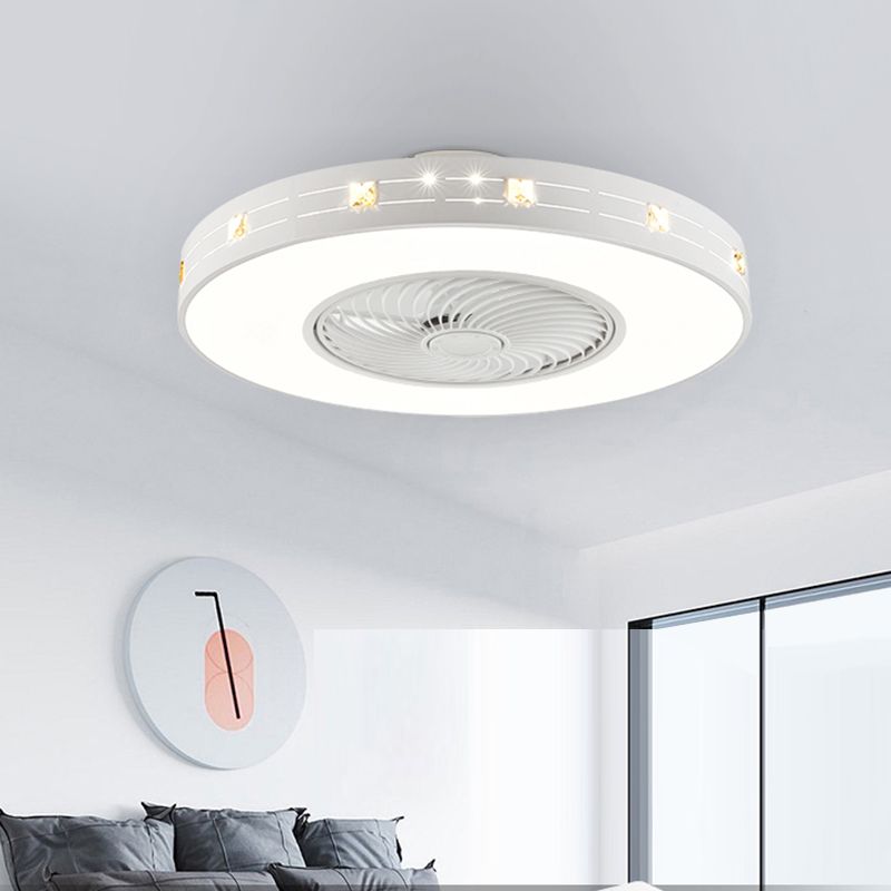 Drum Semi Flush Ceiling Light Modern Metal Bedroom LED Fan Light Fixture