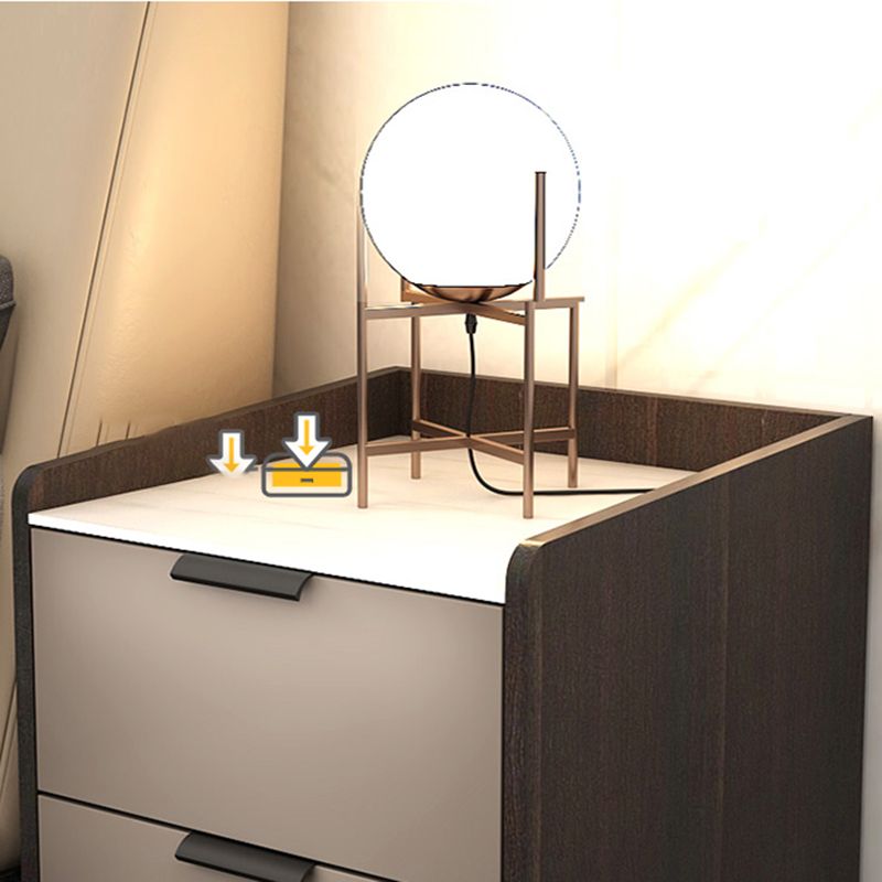 Contemporary Night Table Faux Wood Bed Nightstand with Drawers