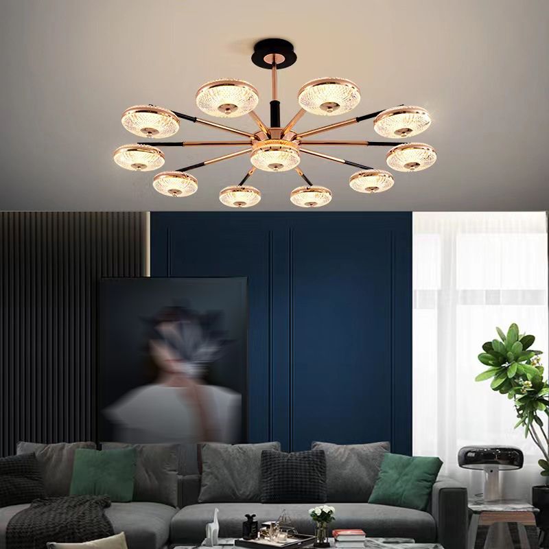 Metal Round Shape Hanging Ceiling Light Modern Multi Lights Hanging Light in Gold