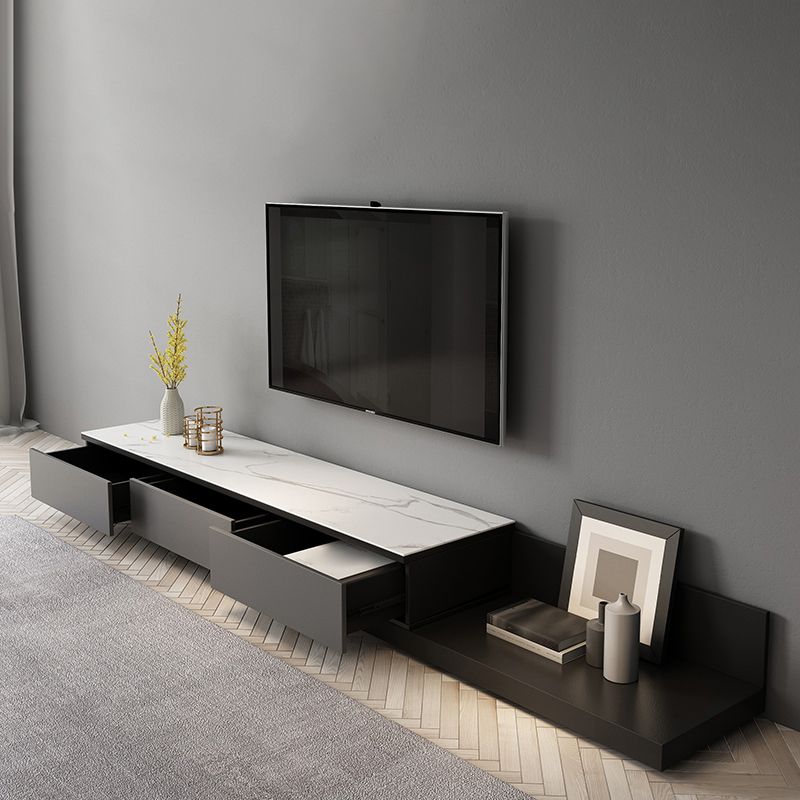 Modern TV Stand with Sliding Storage , TV Console in Grey Fit TVs for up to 71 / 92