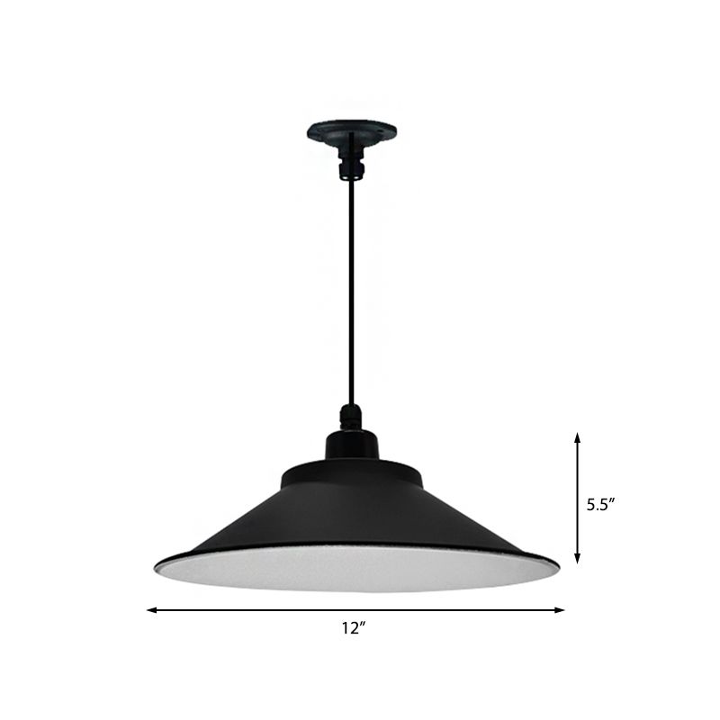 12"/14" Dia 1 Head Hanging Ceiling Light with Cone Shade Metal Industrial Indoor Pendant Light in Black