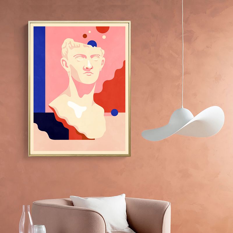 Pink Male Sculpture Canvas Art Illustration Scandinavian Textured Painting for Bedroom