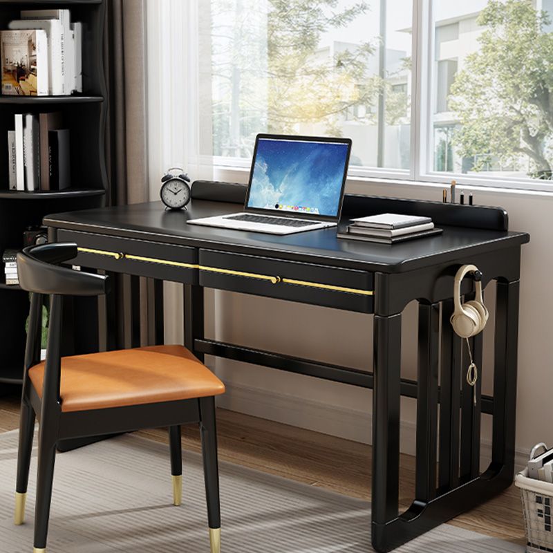 Contemporary Writing Desk in Rubberwood with Side Storage Bag and Hook