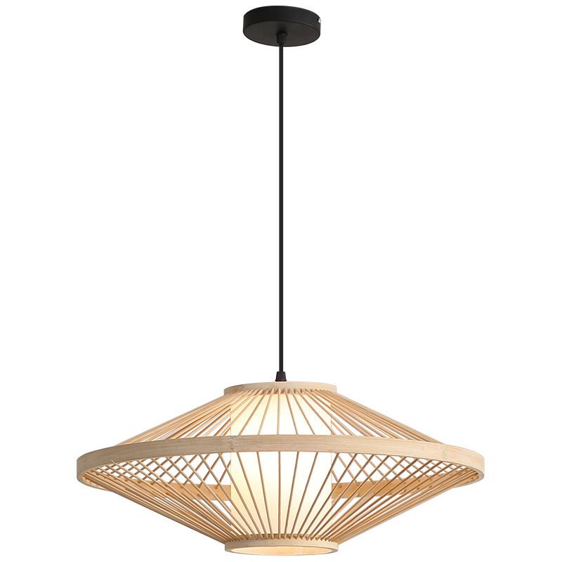 Flying Saucer Bamboo Pendant Lighting Fixture Asia Style Suspension Pendant Light