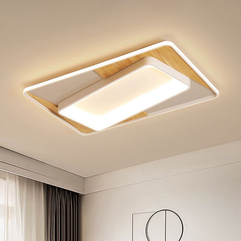 Rectangle Minimaliste Acrylique Flush Mount LED Ceiling Light Fixture for Living Room in White