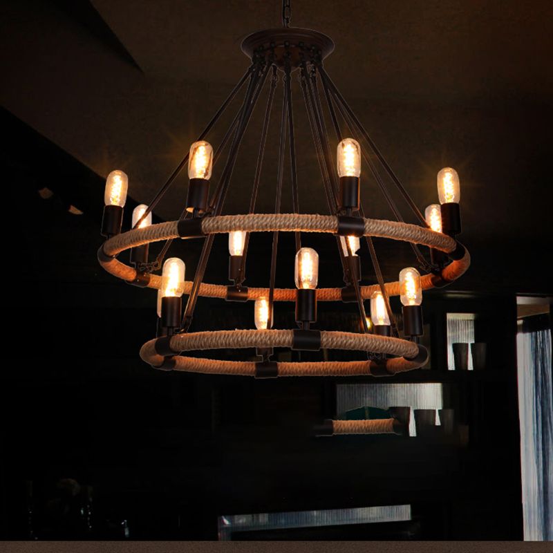 Bare Bulb Chandelier Light Fixture Industrial Metal Pendant Lighting for Restaurant