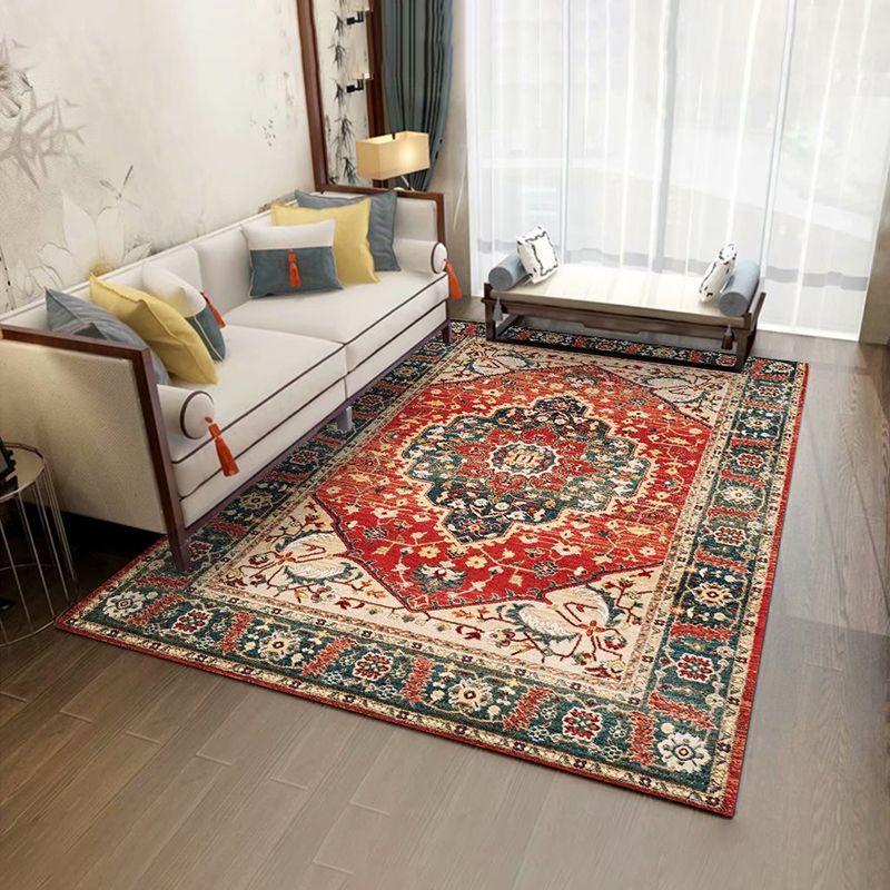 Moroccan Symmetrical Pattern Area Carpet Color Polyester Rug Stain Resistant Carpet for Living Room