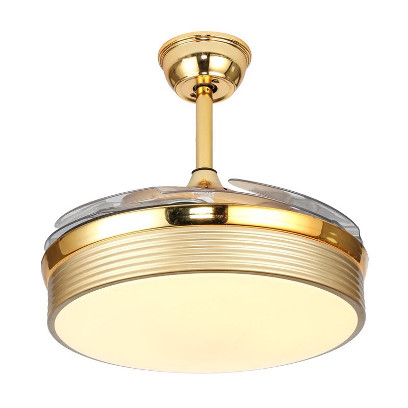 Nordic 20" Wide LED Ceiling Fan Light Gold Round Semi Flush Mount Lighting with Acrylic Shade, 4 Blades