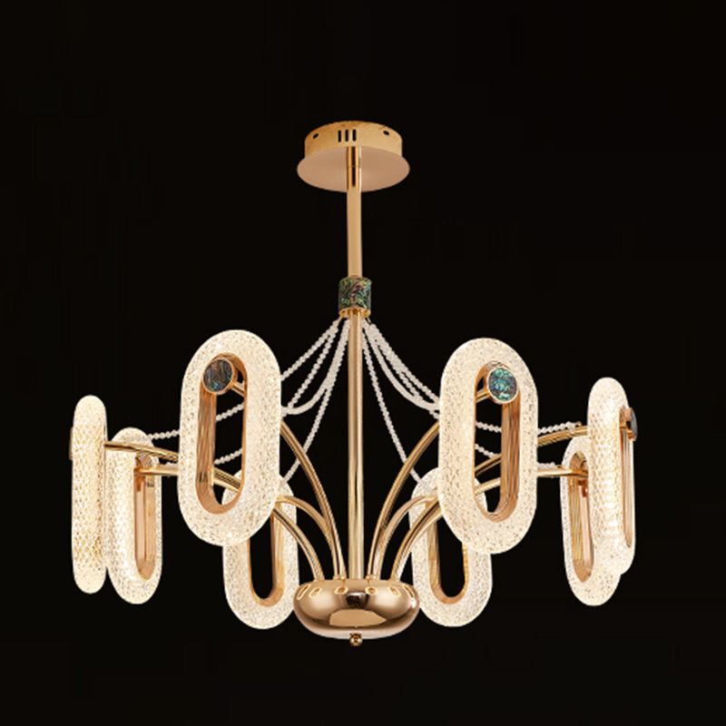 Postmoderne LED Chandelier de forme ovale Lampe de suspension avec des perles de cristal