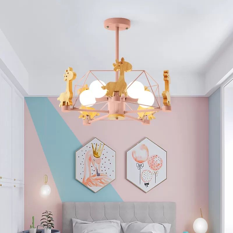 Telaio filo semifulto leggero a montaggio con giraffa 5 teste bambini lampada a soffitto metallico per camera da letto