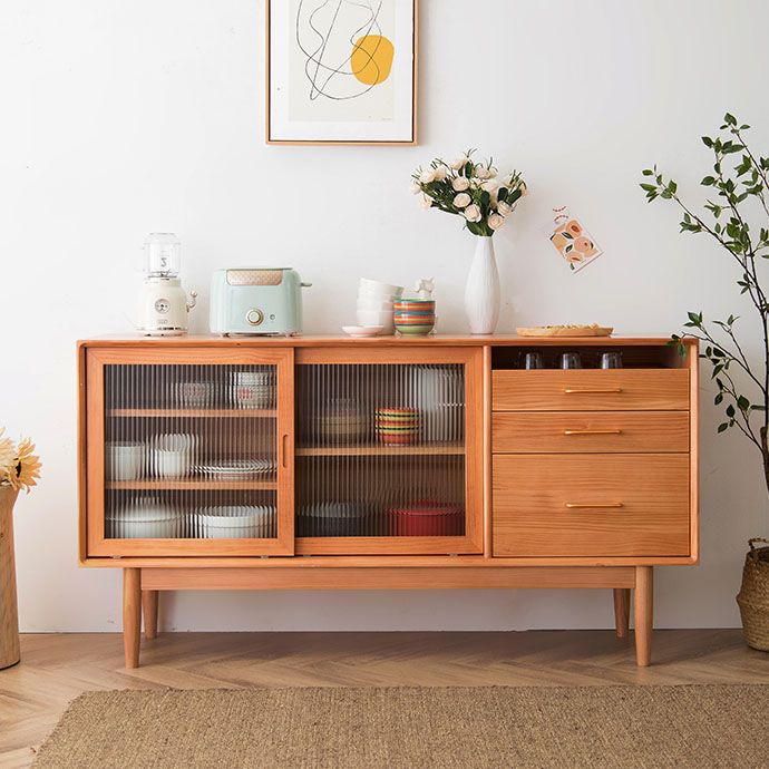 Pine Solid Wood Sideboard Buffet Contemporary Buffet Table with Drawers