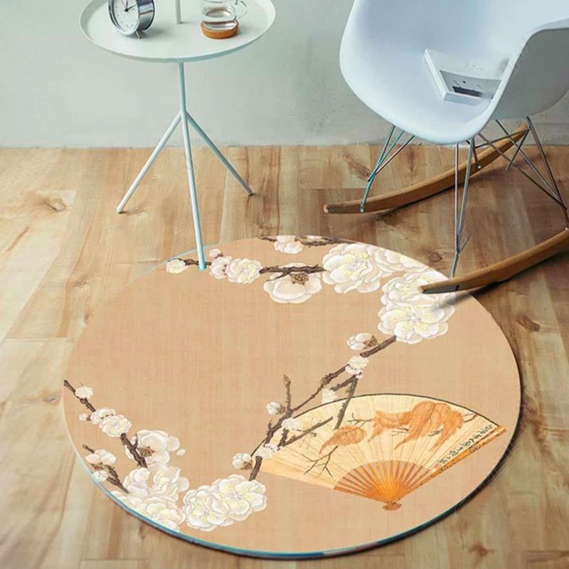 Unique Bird Pattern Rug with Branch Multicolor Oriental Carpet Polyester Machine Washable Non-Slip Carpet for Balcony