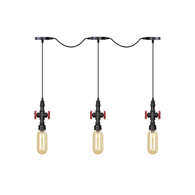 Black Capsule Tandem Multi-Pendant Industrial Amber Glass 3/5/7-Light Restaurant Hanging Lamp Kit