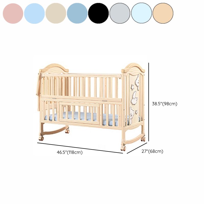 Contemporary 3-in-1 Solid Wood Convertible Baby Bed with Wheels