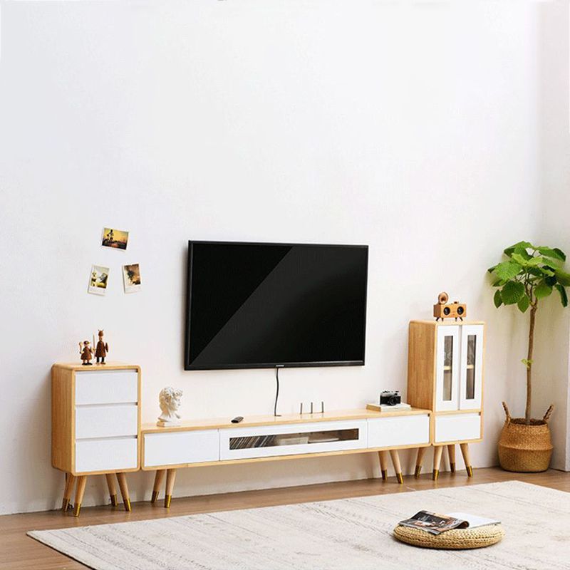 Modern Wood TV Stand Console Wall-mounted TV Media Stand with Storage for Living Room