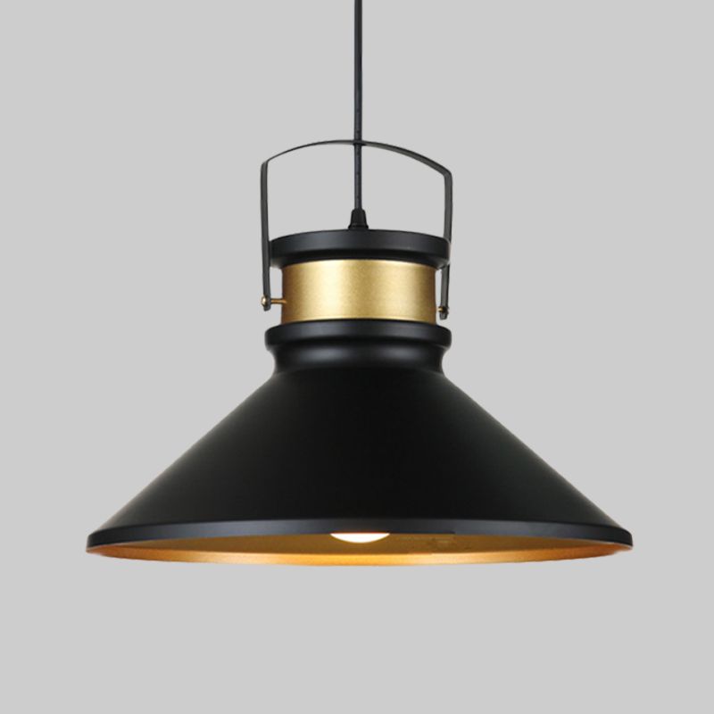 Aluminium Black Finish Pendant Lighting Large Fared 1-Light Industrial Drop Lamp For Dining Room