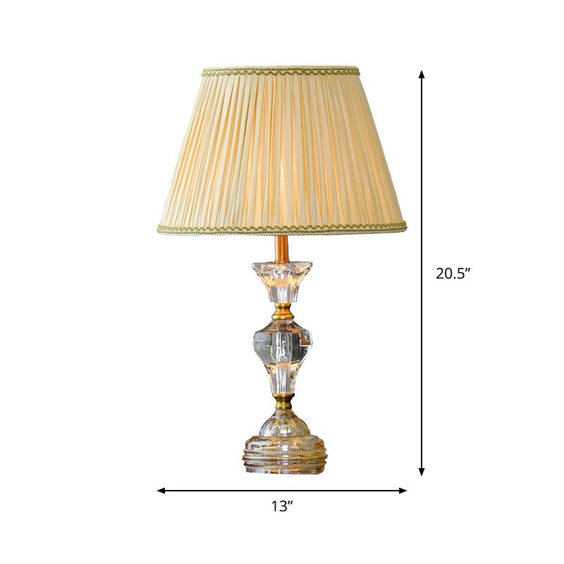 Clear Crystal Tapered Table Lighting Contemporary 1 Head Night Lamp in Beige for Living Room