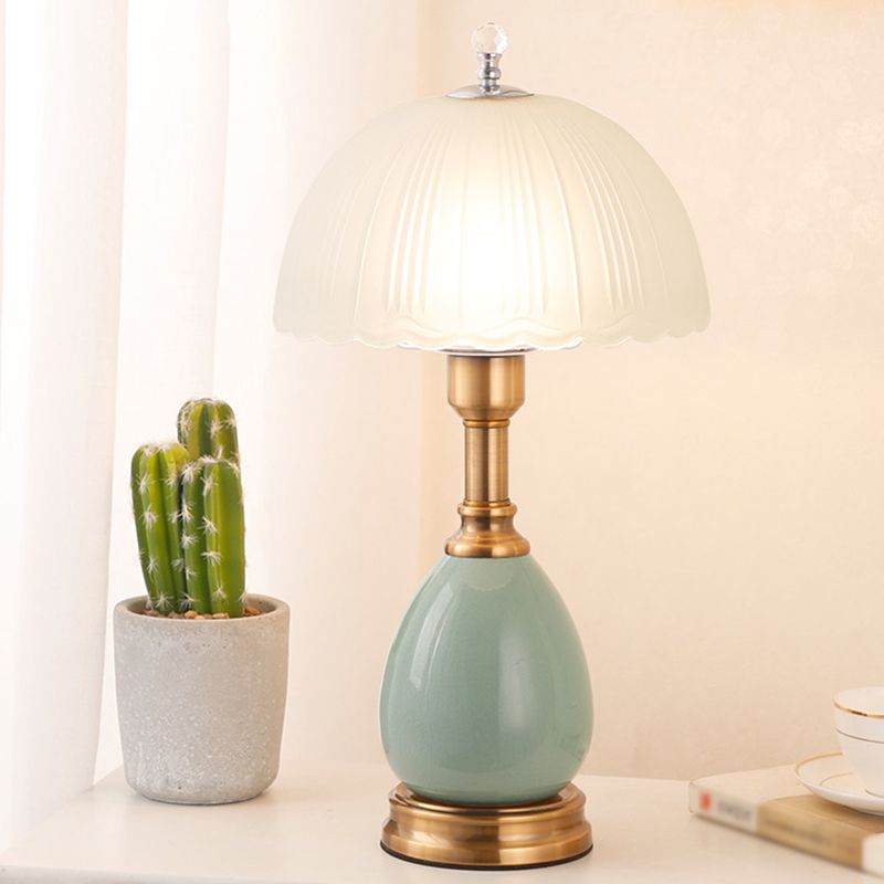 1-Light Bedroom Table Lamp Modern Style Glass Dome Shade Nightstand Light