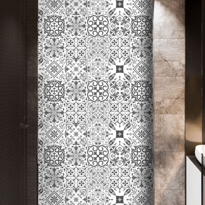 Ethnic Baroque Tiles Wallpaper Panel for Restaurant, Black and White, 8' L x 8" W, Adhesive