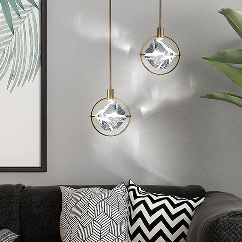 Geometric Hanging Light Fixtures Modern Gold Suspension Pendant Lights with Clear Crystal Shade