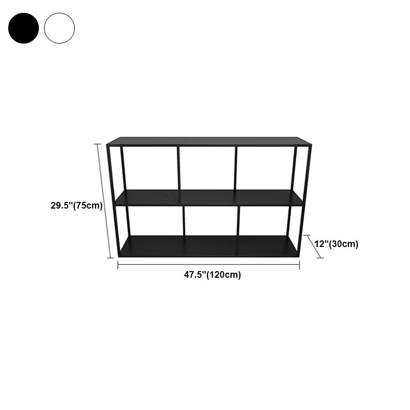 Scaffali di libri minimalisti della libreria aperta con ripiani rettangolari in metallo