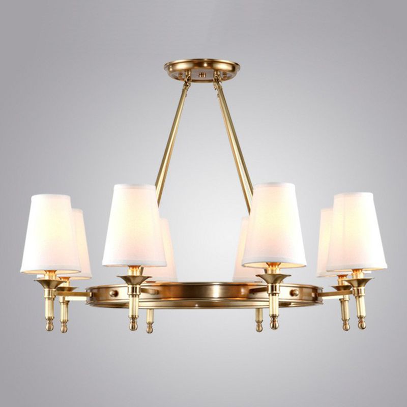 Cone Hanging Ceiling Light Minimalist Fabric Dining Room Chandelier Light Fixture in Brass