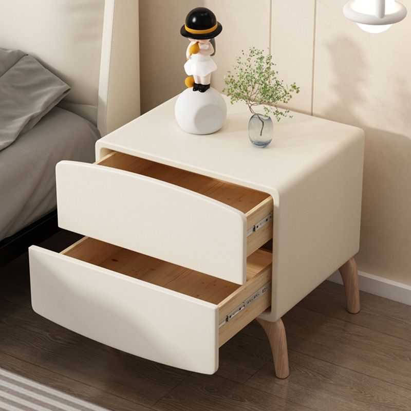 Neutral Bedside Table for Nursery with 2 Drawers Solid Wood Kids Bedside Table