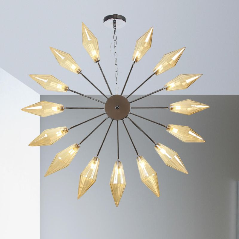 6/9/12 Lights Chandelier Lamp Industrial Sputnik Amber/Clear Glass Ceiling Light Fixture in Black/Copper/Chrome