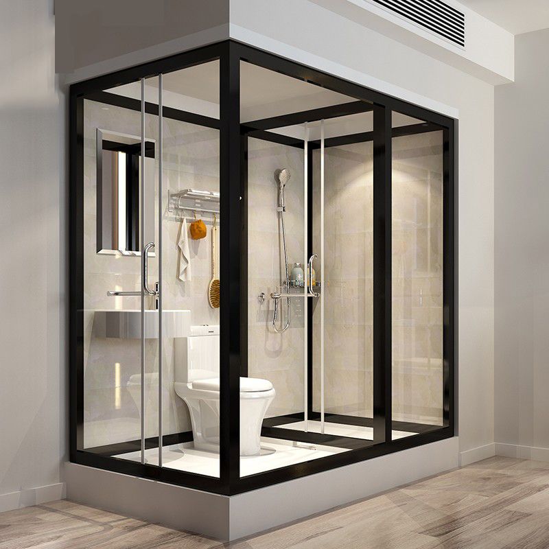 Contemporary Framed Shower Stall Frosted Shower Stall with Ceiling