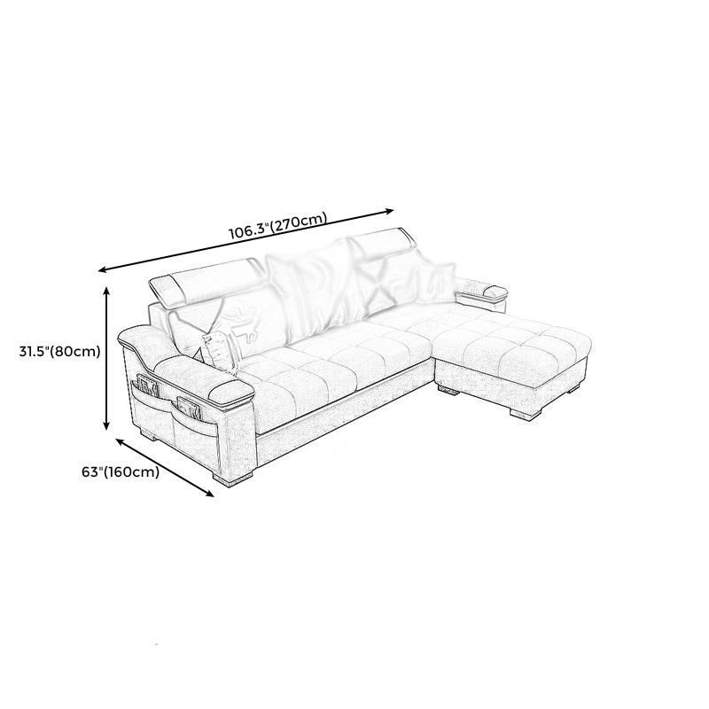 Sloped Arms Sectionals 106.3"D x 57"W x 35.43"H High Back Sofa with Storage