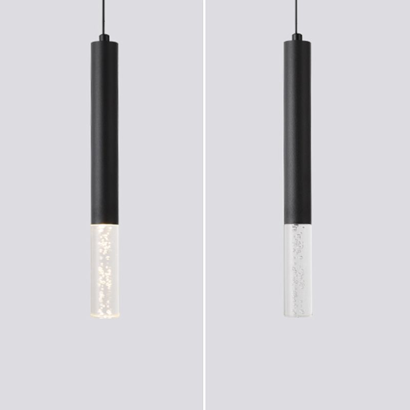 Black Cylindrical LED Pendant Light in Modern Simplicity Aluminium Hanging Lamp with Acrylic Shade