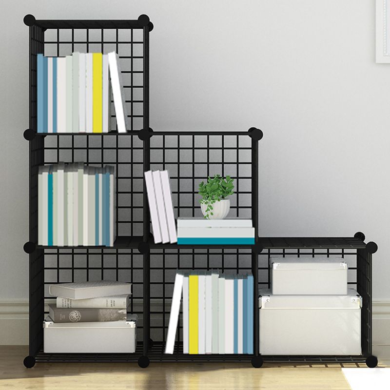 Industrial Closed Back Cubby Storage Bookcase Metal Bookshelf in Black