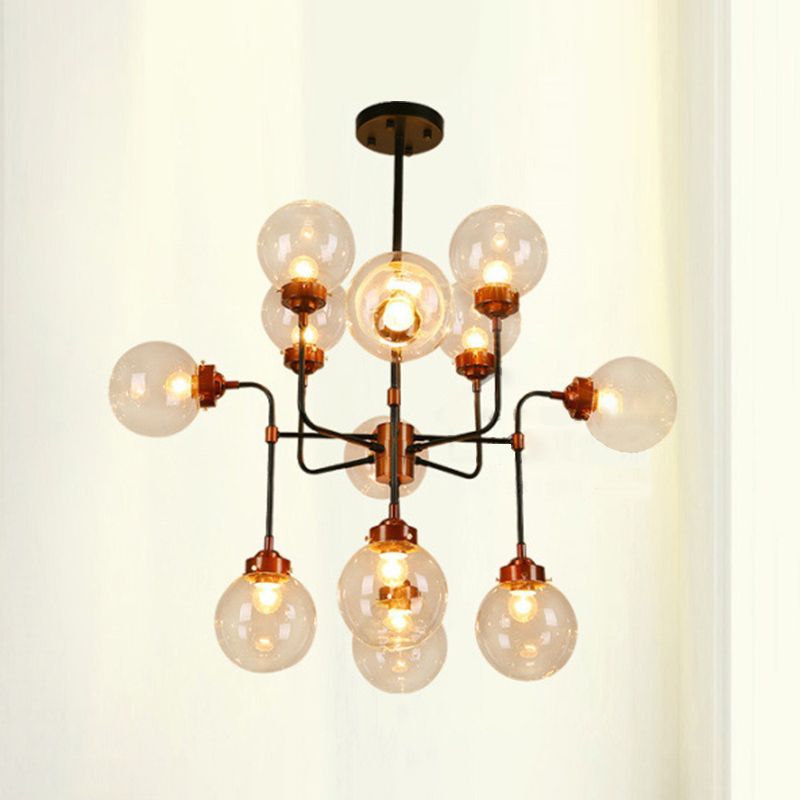 Industrial Sphere Ceiling Hanging Light Fixture with Glass Shade for Living Room