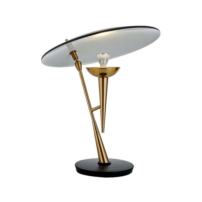 Metal Saucer Task Lighting Contemporary 1 Bulb Night Table Lamp in Black and Gold