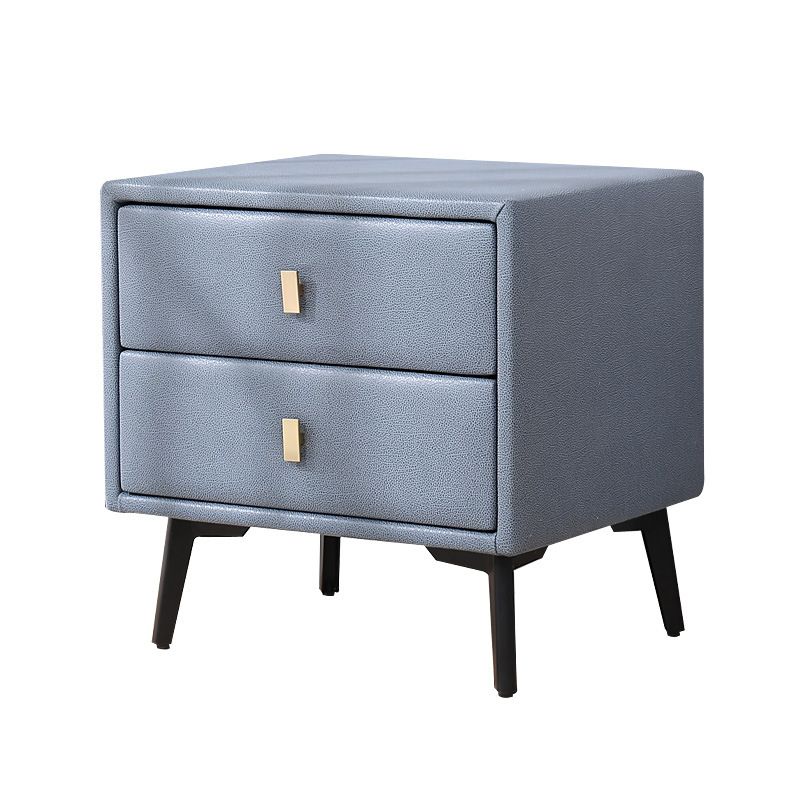 Faux Leather Night Table Modern 20 Inch H 2-Drawer Storage Legs Included Nightstand