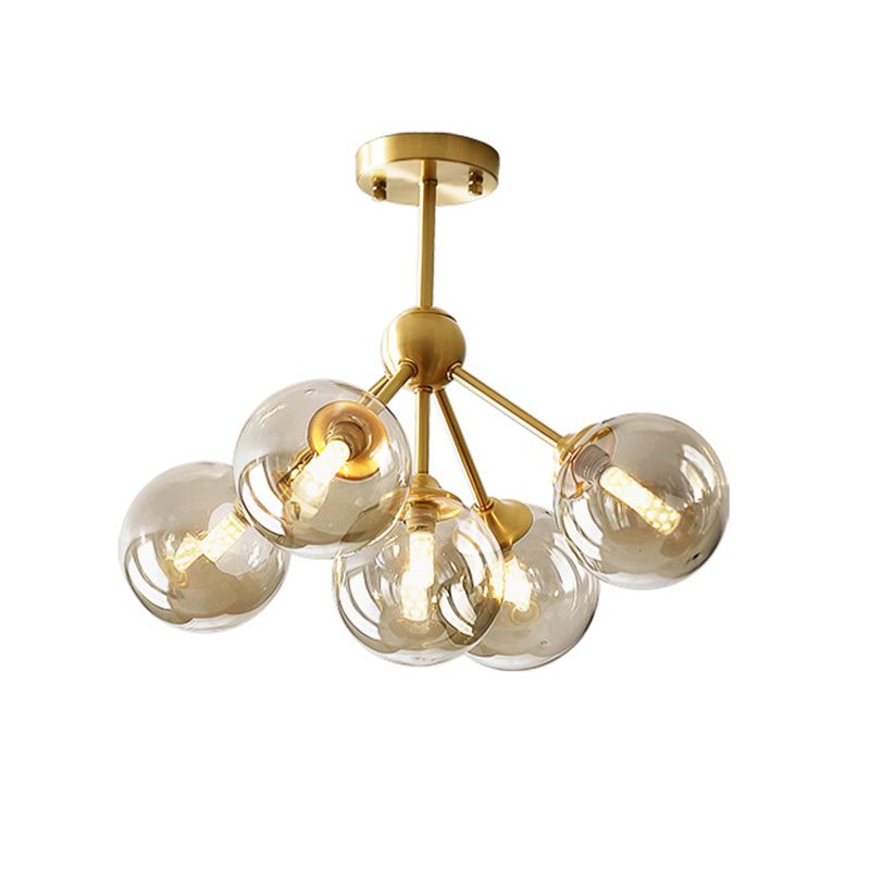 Globe-Shaped Dinning Room Hanging Chandelier Glass LED Modern Chandelier Lighting Fixture in Amber